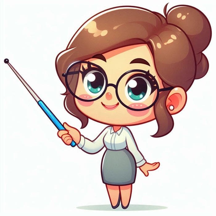 Hình ảnh cô giáo chibi cầm que chỉ bảng phép tính