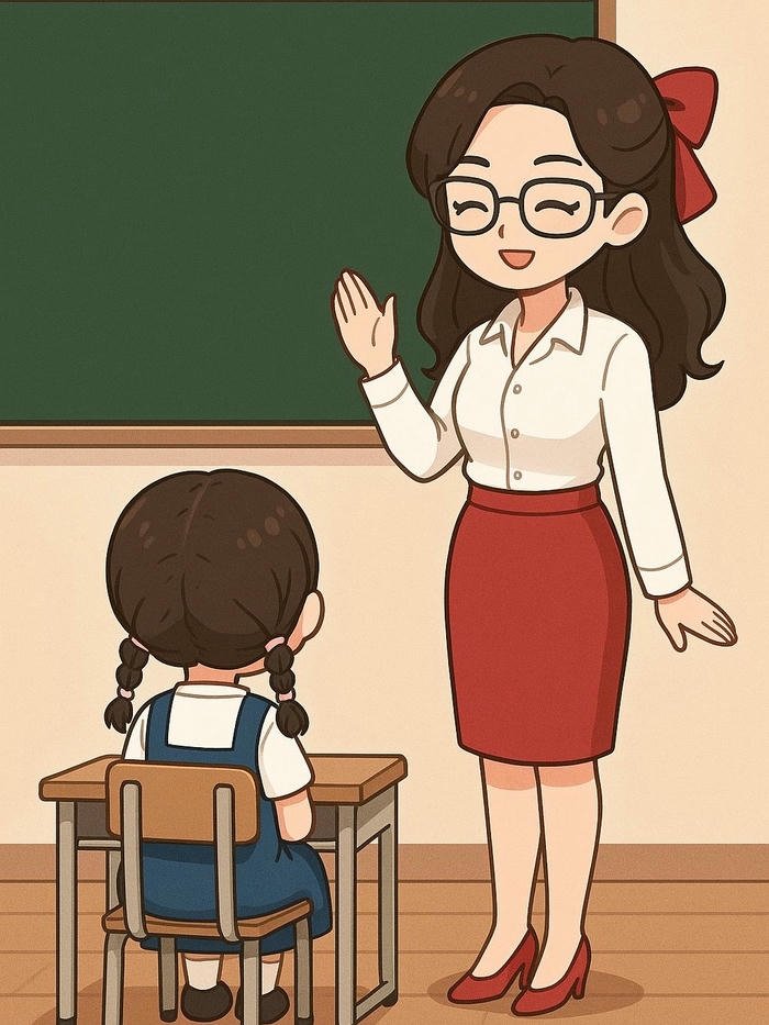 Hình ảnh cô giáo chibi đứng lớp cùng học sinh nhỏ