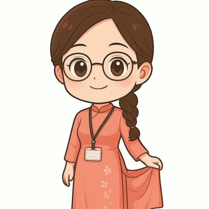 Hình ảnh cô giáo chibi mặc áo dài cam duyên dáng