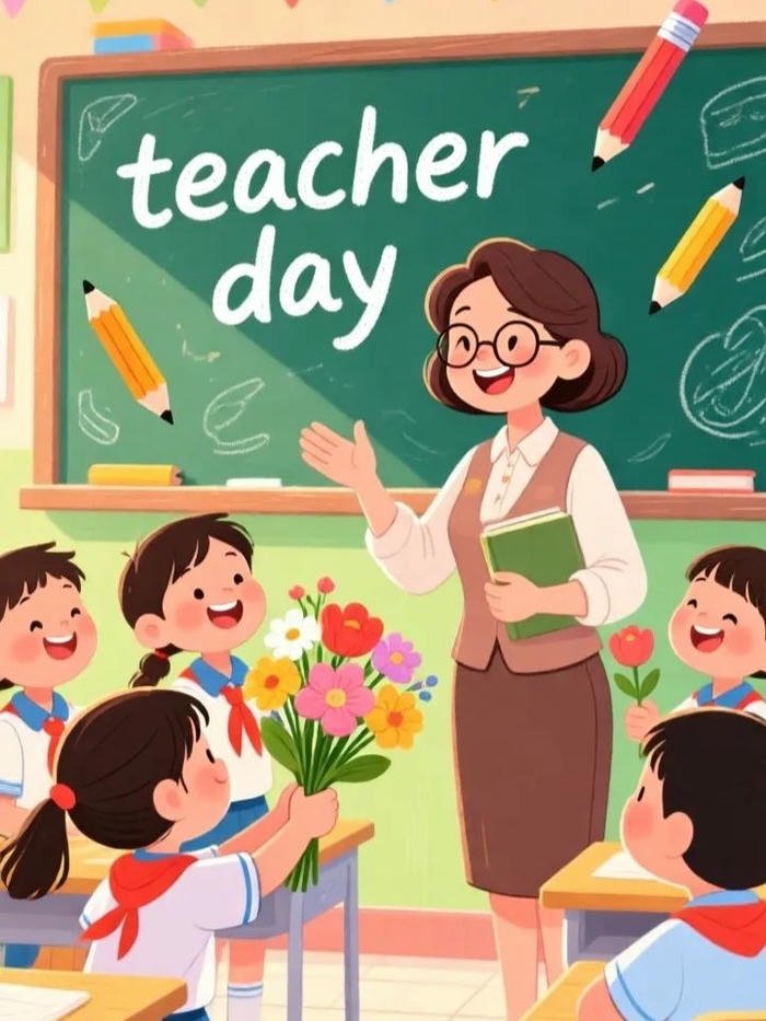 Hình ảnh cô giáo chibi nhận bó hoa tươi thắm đẹp