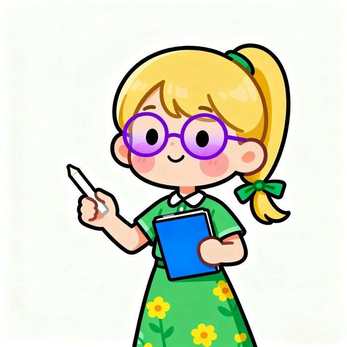 Hình ảnh cô giáo chibi tóc vàng đeo kính cầm phấn