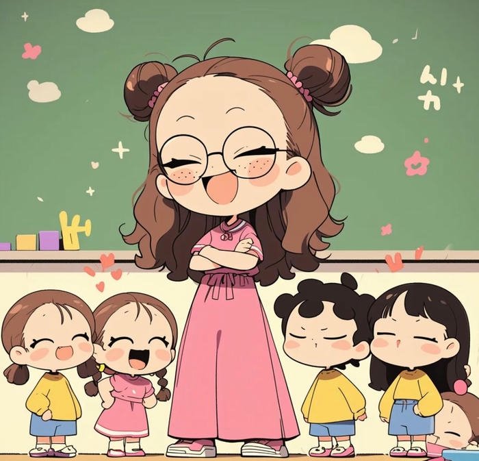 Hình nền cô giáo chibi khoanh tay cười rất tự tin