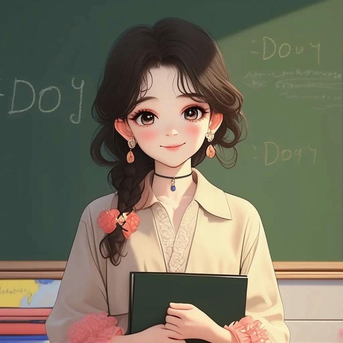 Hình nền cô giáo chibi phong cách anime tóc đen dài