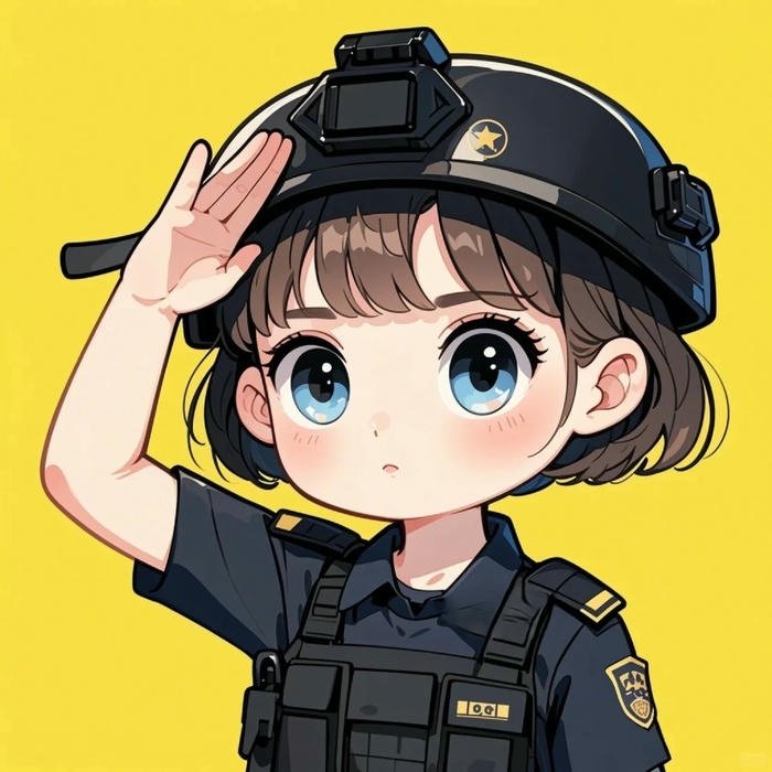 Hình vẽ công an chibi bé gái chào tay xinh xắn