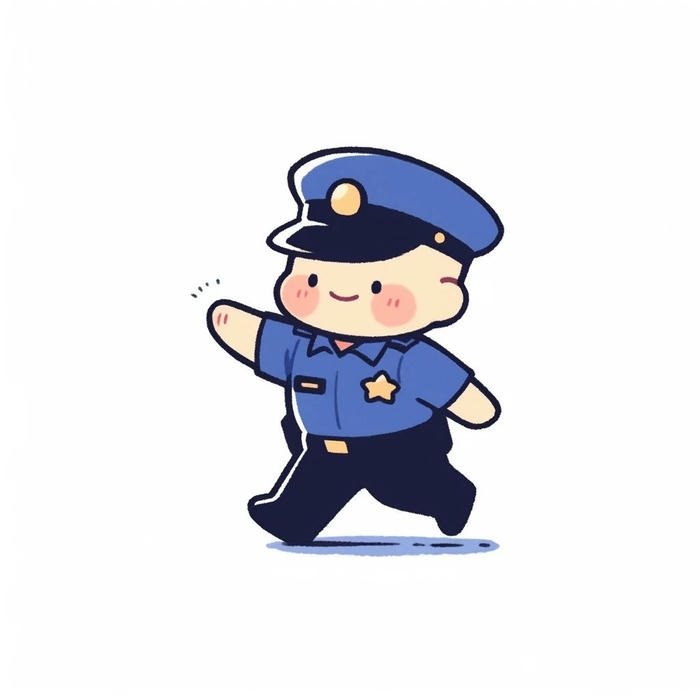 Hình vẽ công an chibi đang chạy vội vã làm nhiệm vụ