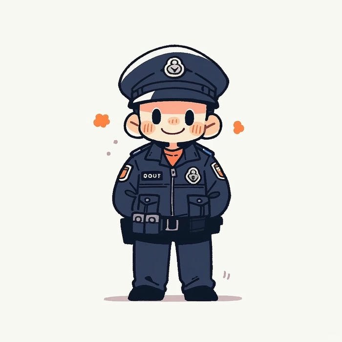 Hình vẽ công an chibi đứng thẹn thùng rất dễ thương