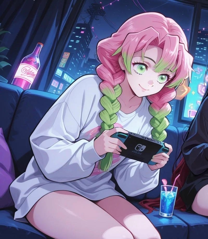 Khung cảnh đầy màu sắc với nhân vật trung tâm Mitsuri