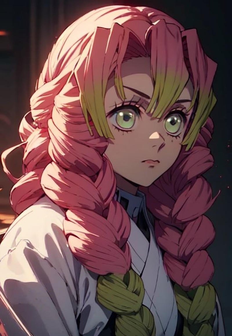 Mitsuri trong bộ đồng phục chiến binh nổi bật ánh nhìn