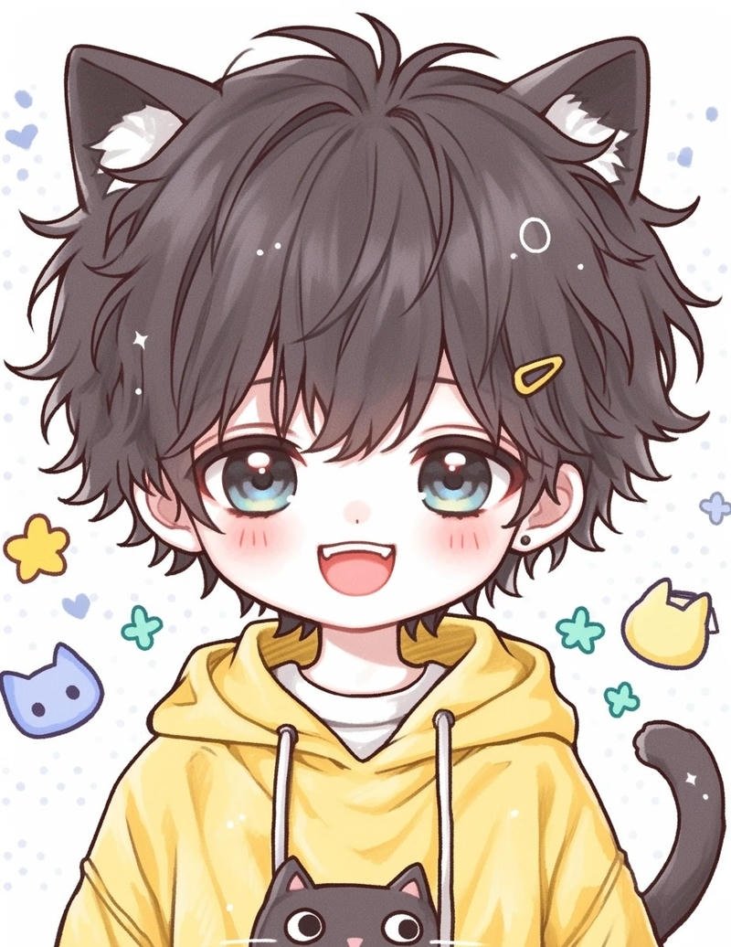 Nam chibi anime vui vẻ với gương mặt tươi tắn