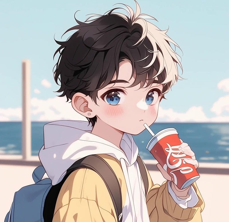 Nam chibi anime vui vẻ với phong cách năng động