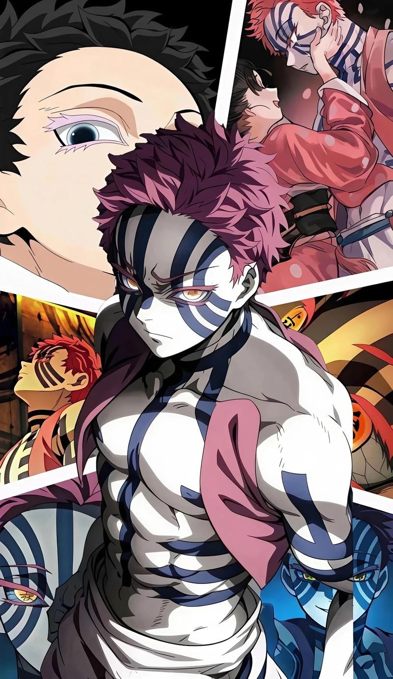 Nhân vật Akaza với biểu cảm dữ dội khi chiến đấu