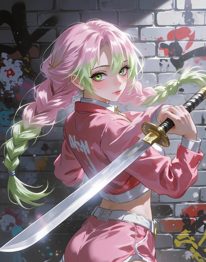 Tư thế cầm kiếm của Mitsuri đầy uyển chuyển