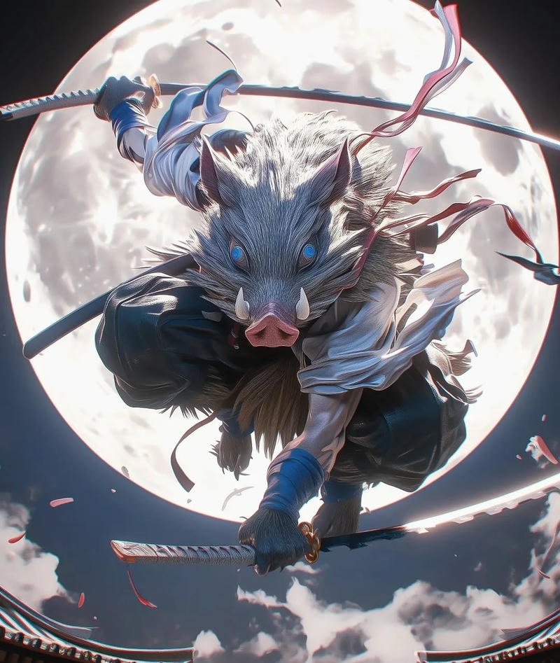 Tư thế chiến đấu của Inosuke với phong cách dũng mãnh