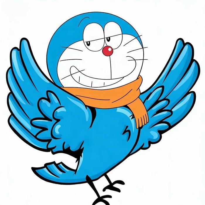 Avatar Doremon hài biến thành chú chim xanh đang bay trên trời