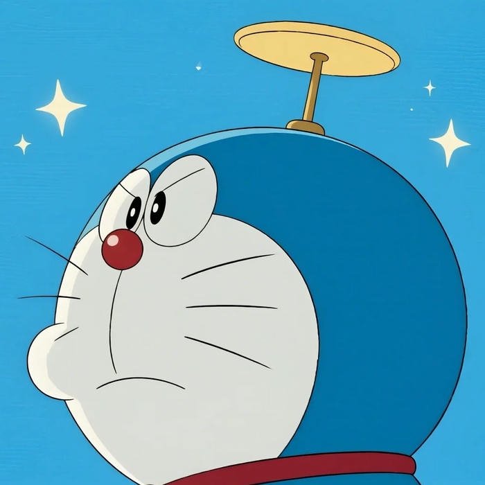 Avatar Doremon hài đang nhìn lên cao với khuôn mặt đầy suy tư