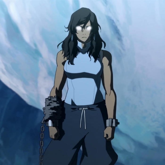 Avatar Korra đứng giữa bão tuyết với vẻ mặt đầy suy tư