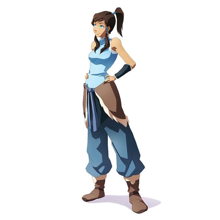 Avatar Korra đứng hiên ngang một mình giữa không gian trắng xóa