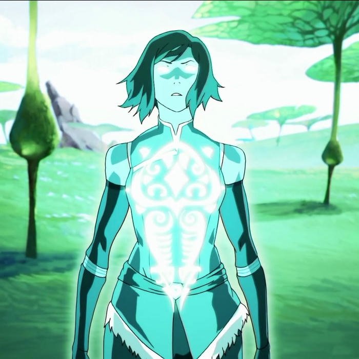 Avatar Korra tỏa hào quang xanh rực rỡ trạng thái Avatar