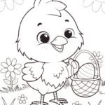 Bản in tô màu gà con với phong cách hoạt hình