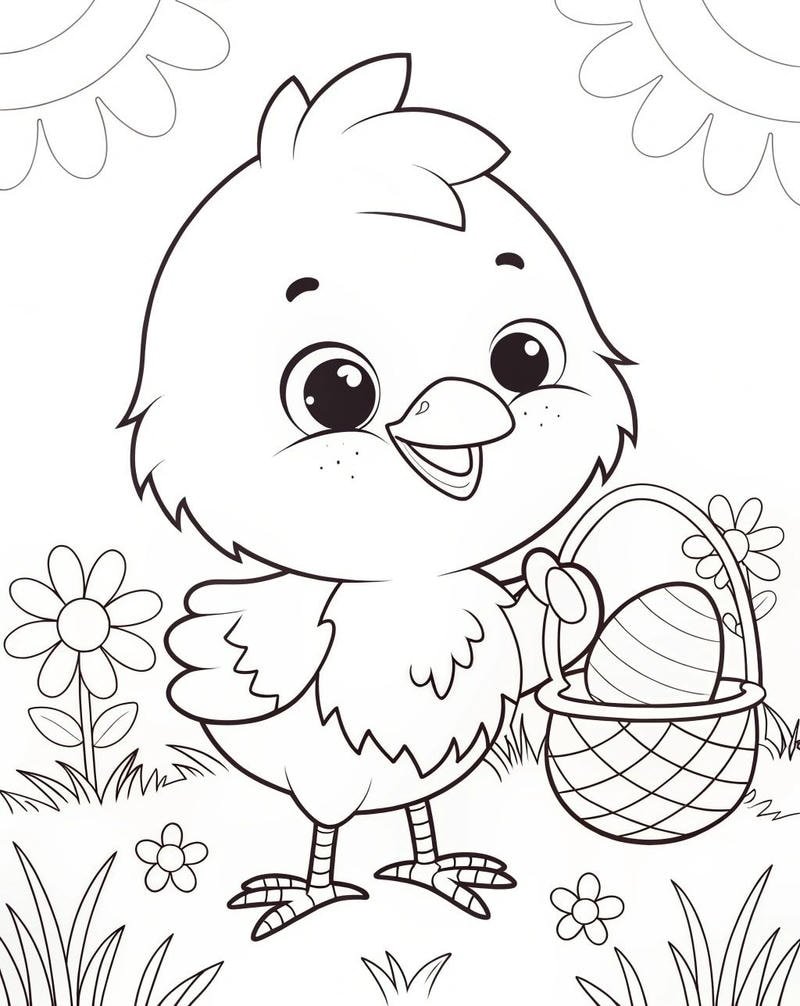 Bản in tô màu gà con với phong cách hoạt hình
