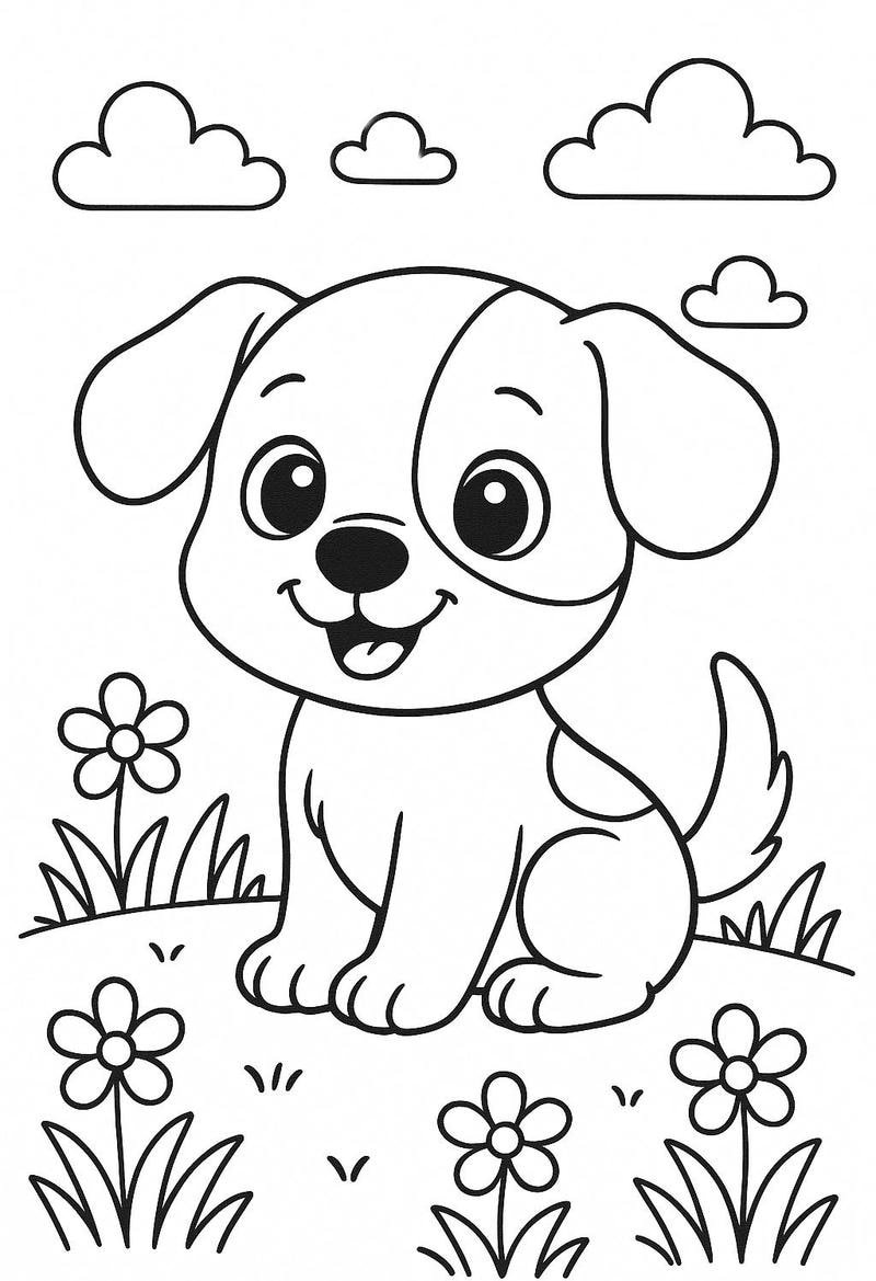 Bản vẽ chú chó nhỏ đáng yêu cho bé tập tô