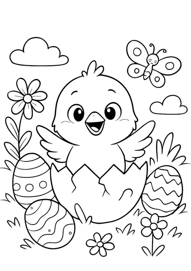 Bộ ảnh tô màu gà con đơn giản cho bé học màu