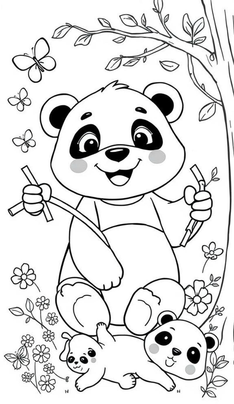 Bức tranh gấu trúc vui nhộn cho trẻ sáng tạo