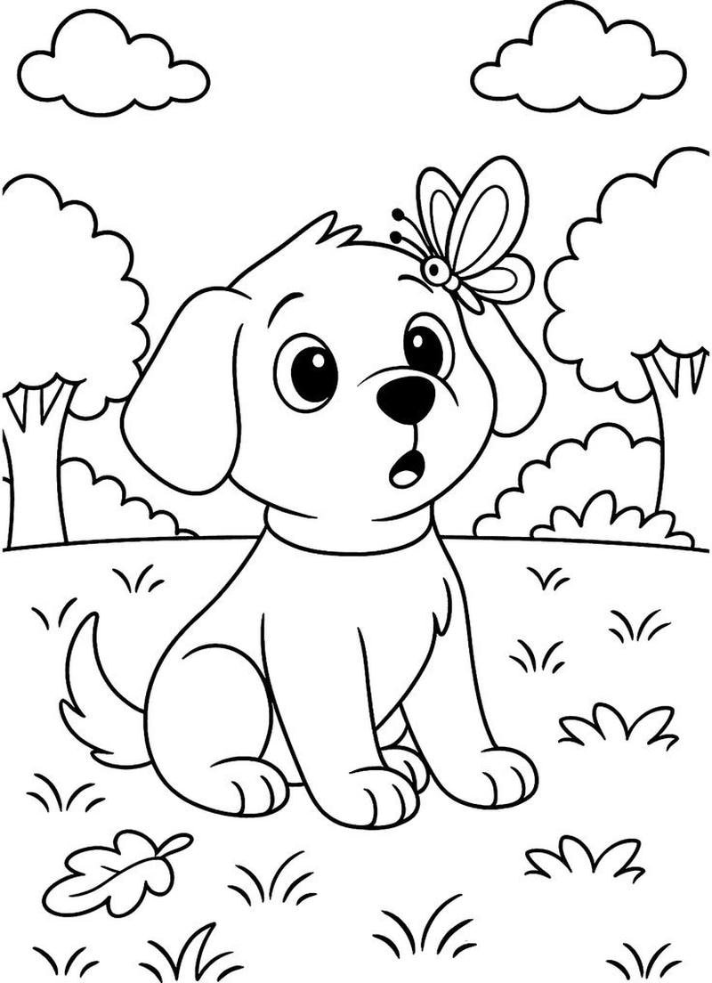 Bức vẽ chó con ngộ nghĩnh cho trẻ sáng tạo màu