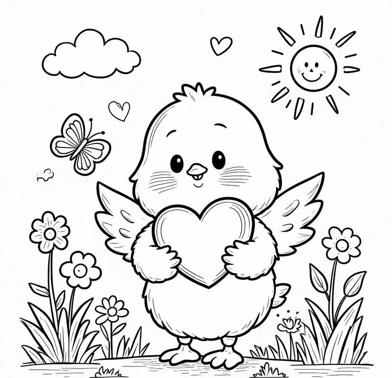 Cảnh đàn gà con vui nhộn trong tranh tô màu