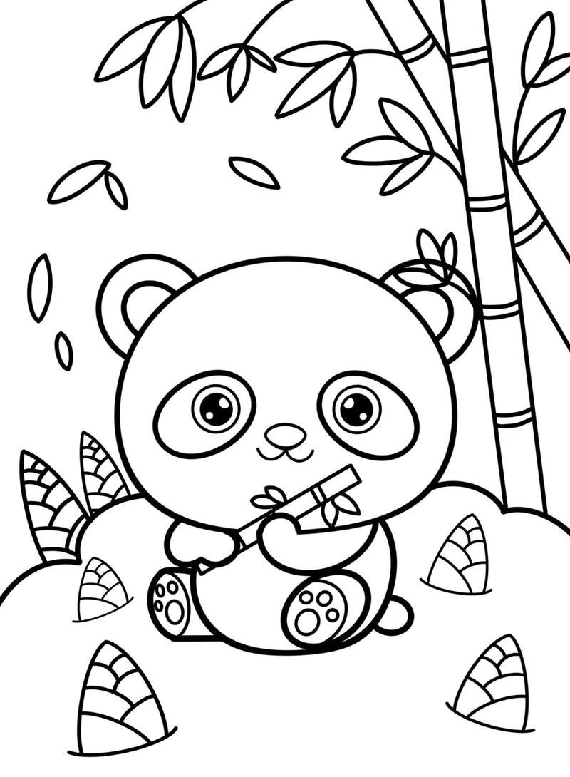 Cảnh gấu trúc nhỏ trong tranh tô màu vui nhộn