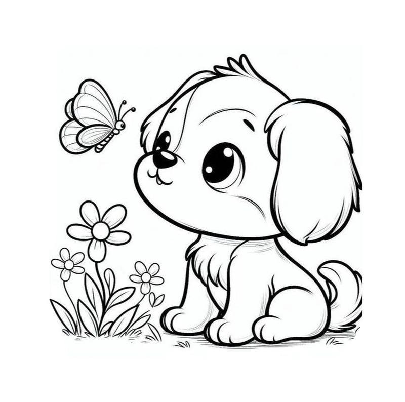 Chú chó nhỏ vui nhộn cho bé tô màu