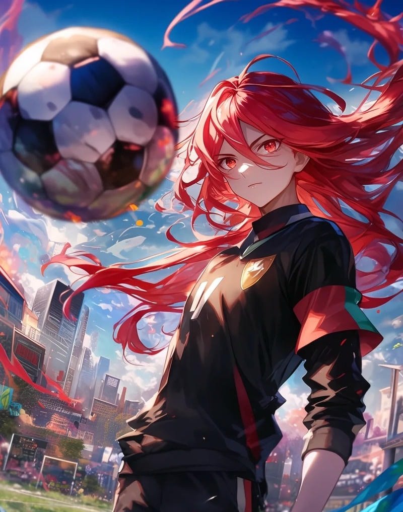 Chuyển động sút bóng mạnh mẽ trong khung hình anime