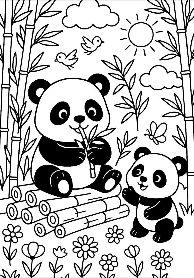 Con gấu trúc đáng yêu trong tranh tô màu trẻ em