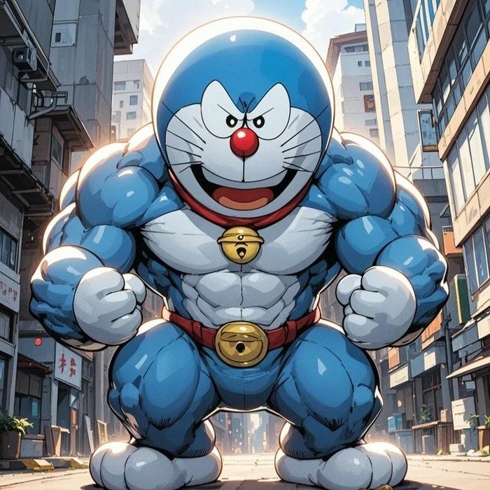 Hình ảnh Doraemon hài hước phiên bản người khổng lồ cơ bắp cực đại