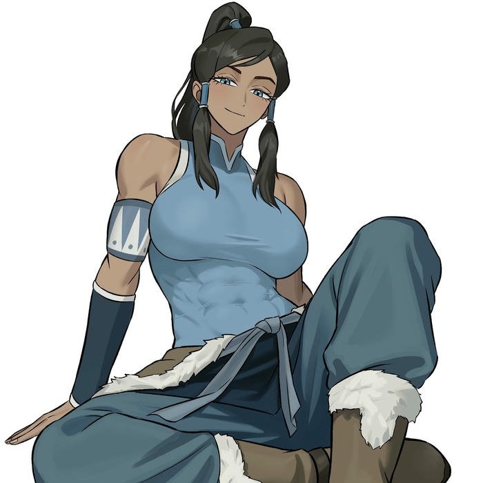 Hình ảnh Korra mạnh mẽ đang ngồi nghỉ ngơi sau trận chiến