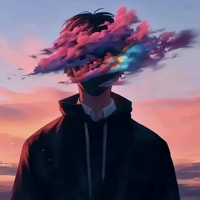 Hình ảnh avatar siêu ngầu chàng trai đầu mây ngũ sắc