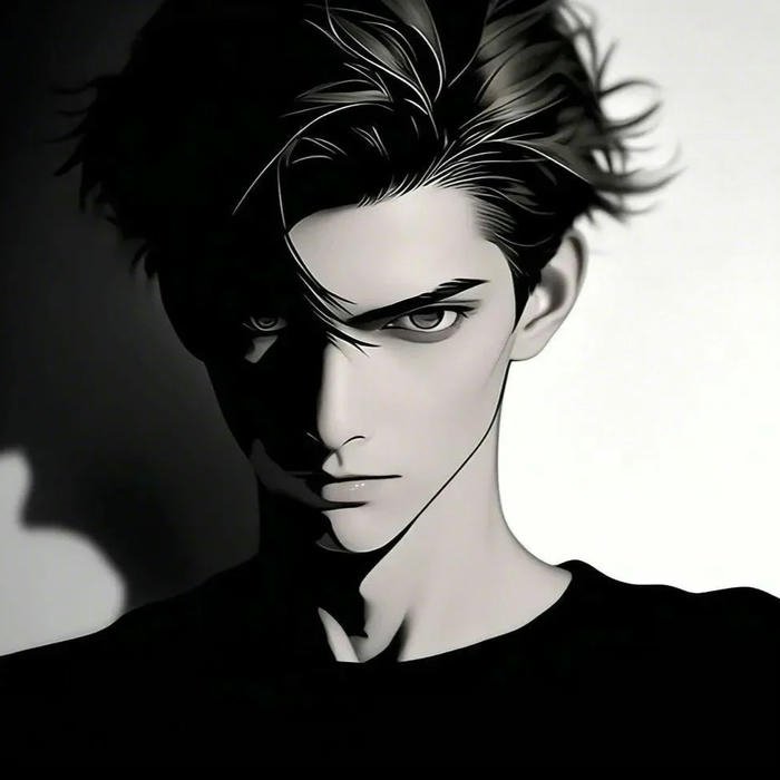 Hình ảnh avatar siêu ngầu nam anime đen trắng mắt sắc