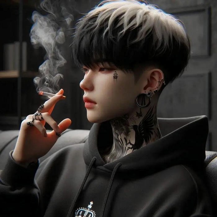 Hình ảnh avatar siêu ngầu nam hút thuốc hình xăm cổ