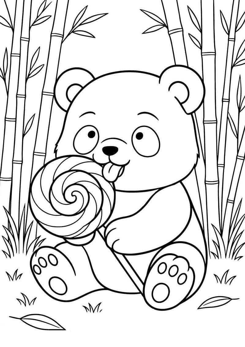 Khoảnh khắc gấu trúc hoạt hình trong tranh tô màu