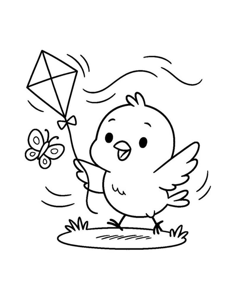 Mẫu tranh tô màu gà con dễ thương cho bé tập tô