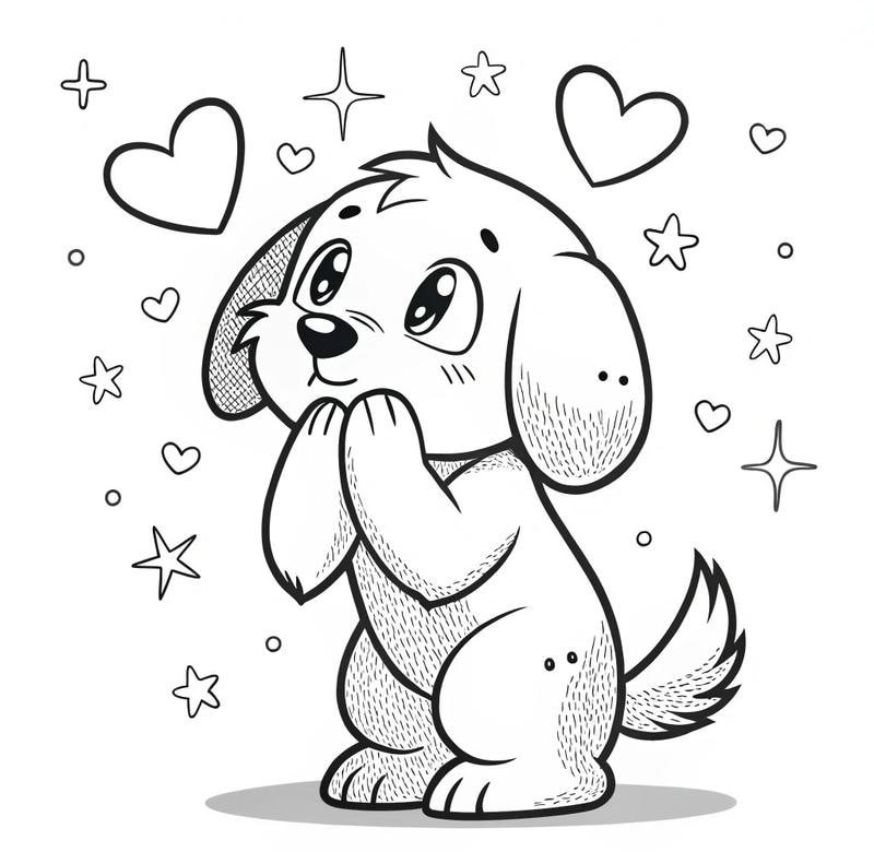 Tô màu con chó dễ thương với nét vẽ đơn giản