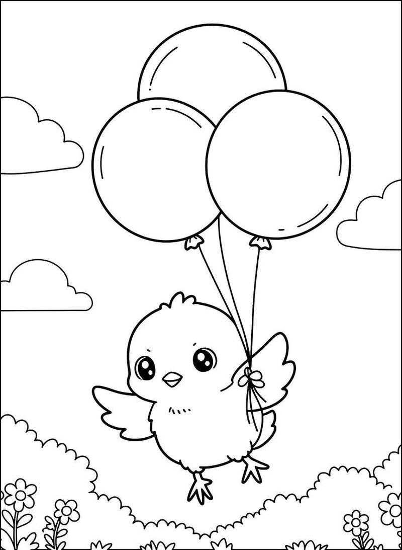 Trang in tô màu gà con với nét vẽ rõ ràng