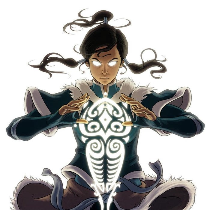 Trạng thái Avatar của Korra với đôi mắt phát sáng quyền năng