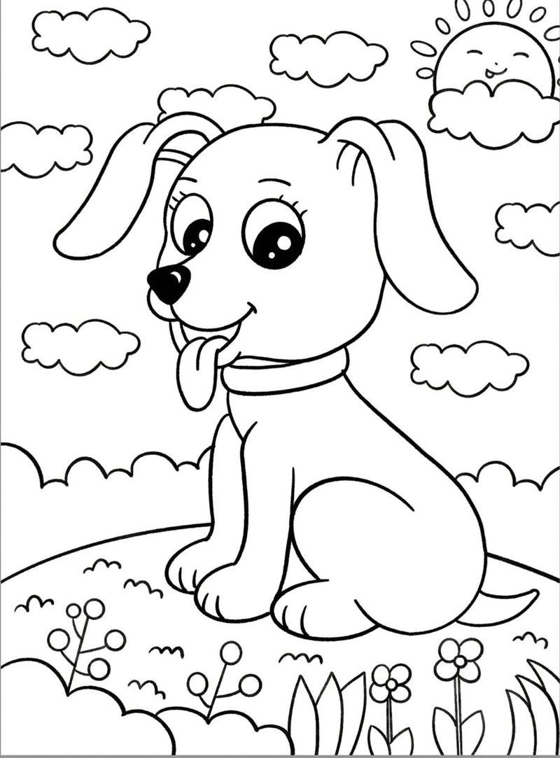 Tranh tô màu con chó cute giúp bé học màu sắc