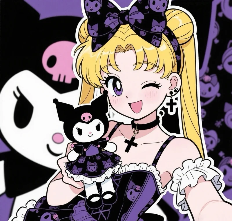 Ảnh Kuromi Sanrio anime chất lượng cao làm hình nền