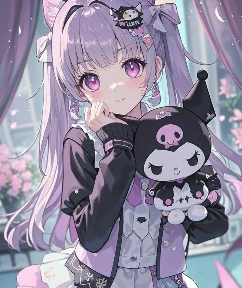 Ảnh Kuromi anime goth lolita trong outfit đen huyền bí