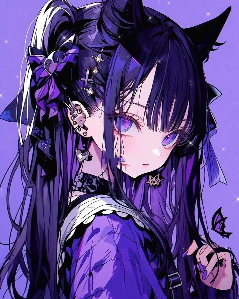Ảnh Kuromi anime ngồi trên đám mây trắng cực ngầu