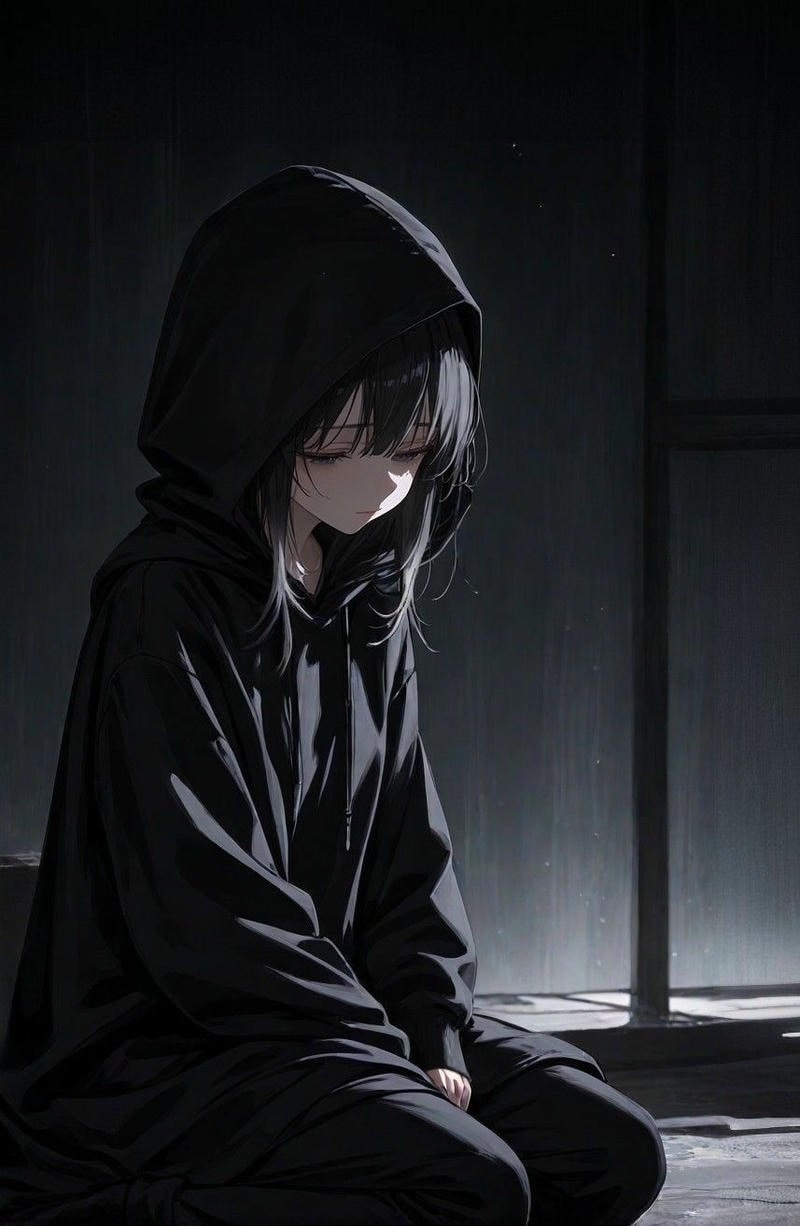 Ảnh anime nữ buồn với ánh mắt đỏ hoe