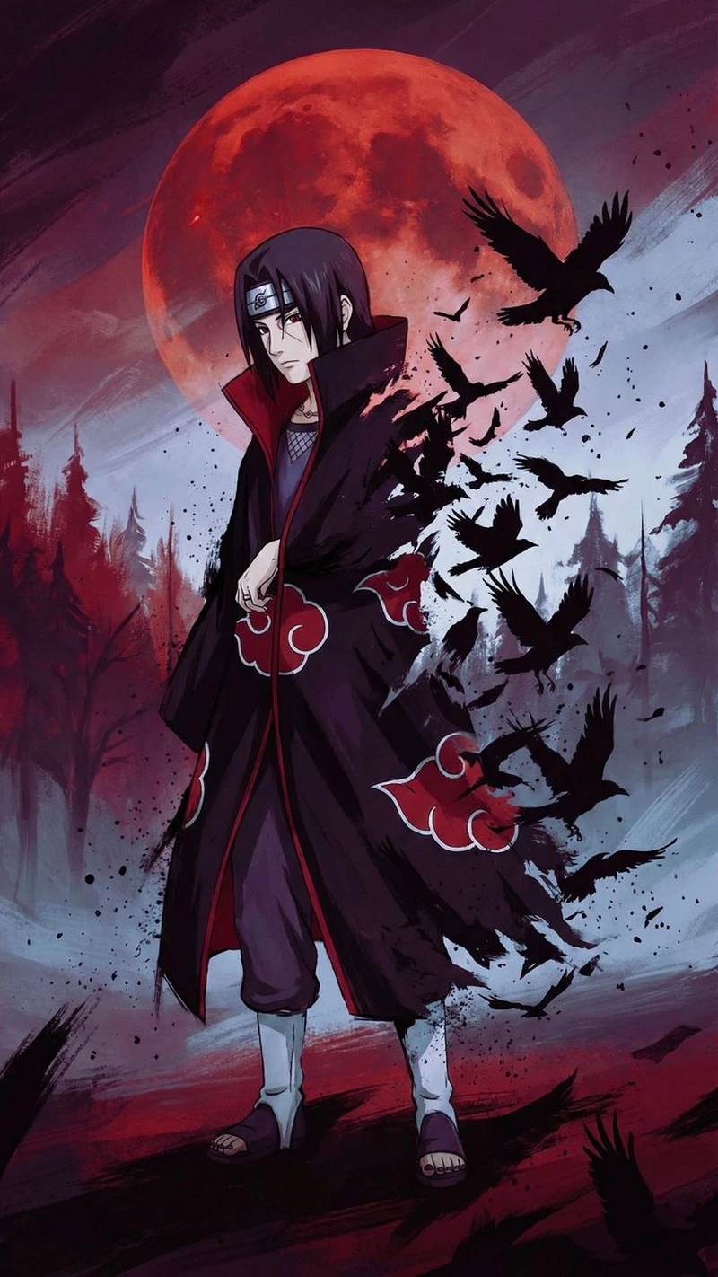 Ánh mắt sắc bén của Itachi giữa khung cảnh đêm đầy u ám