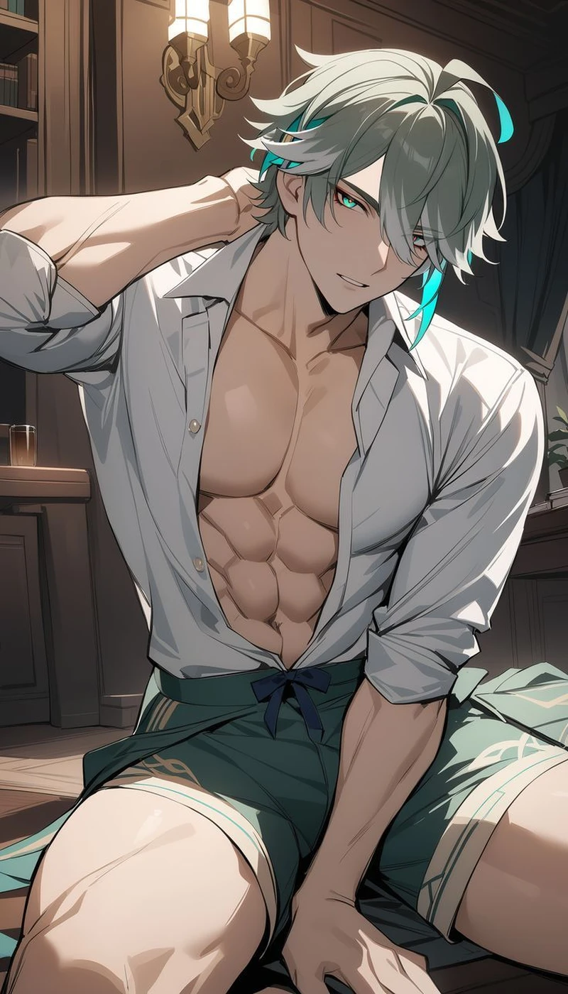 Ánh nhìn sắc lạnh của anime nam cơ bắp dưới trời tối